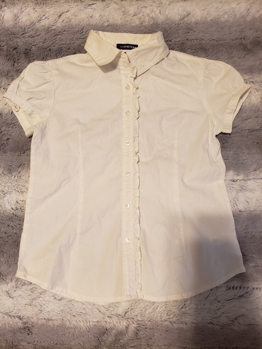 Gap Kids White Short Sleeve Ruffled Button Up Blouse S 6-7